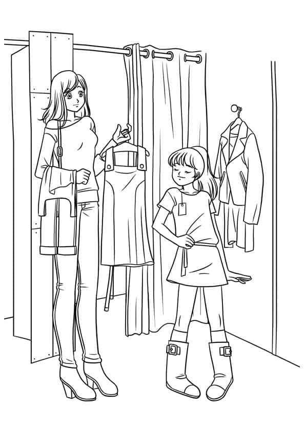 Girls in Fitting Room For Kids Coloring Page