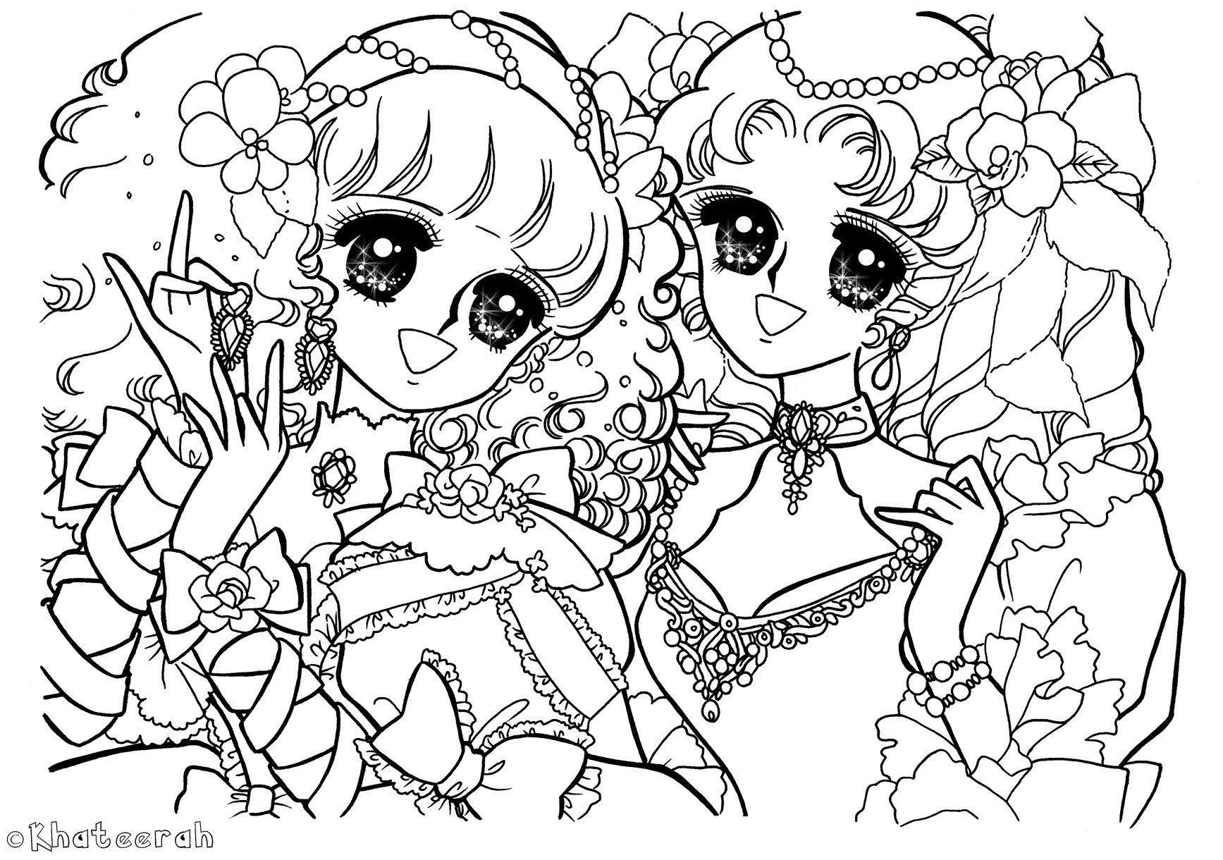 Glitter Force Anime Girls Coloring Page