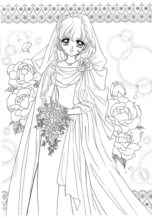 Glitter Force Wedding Dress With Flowers Coloring Page