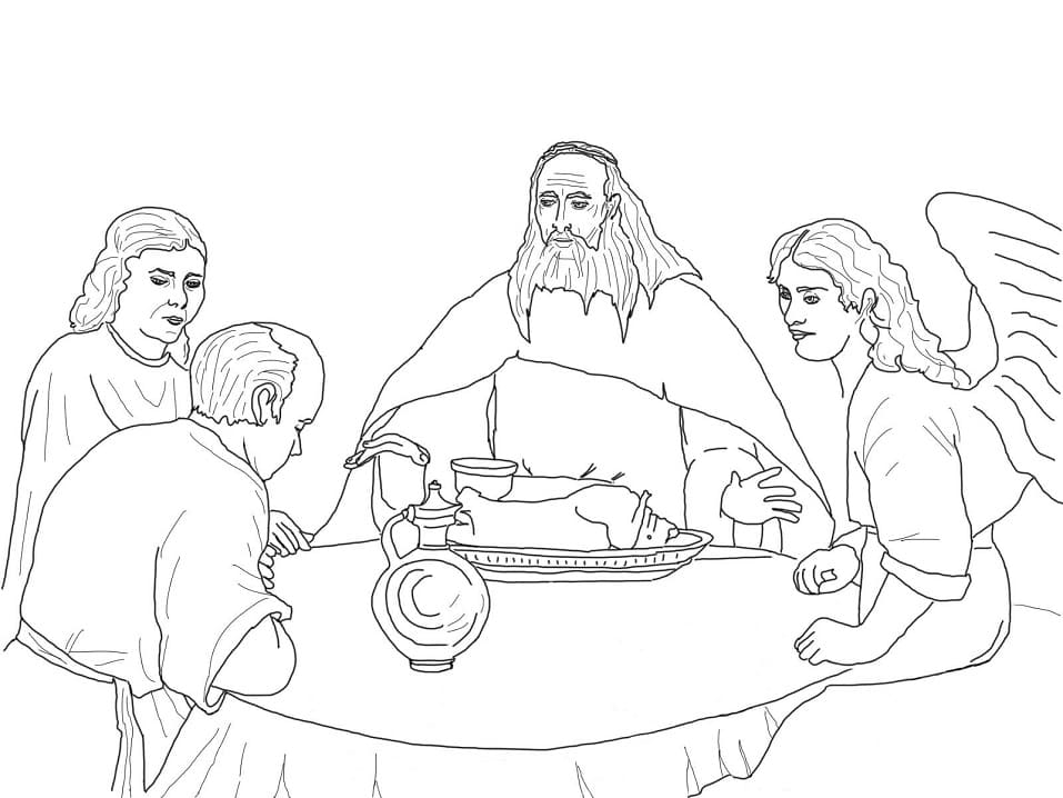 God and the Angels Visit Abraham Cool Coloring Page