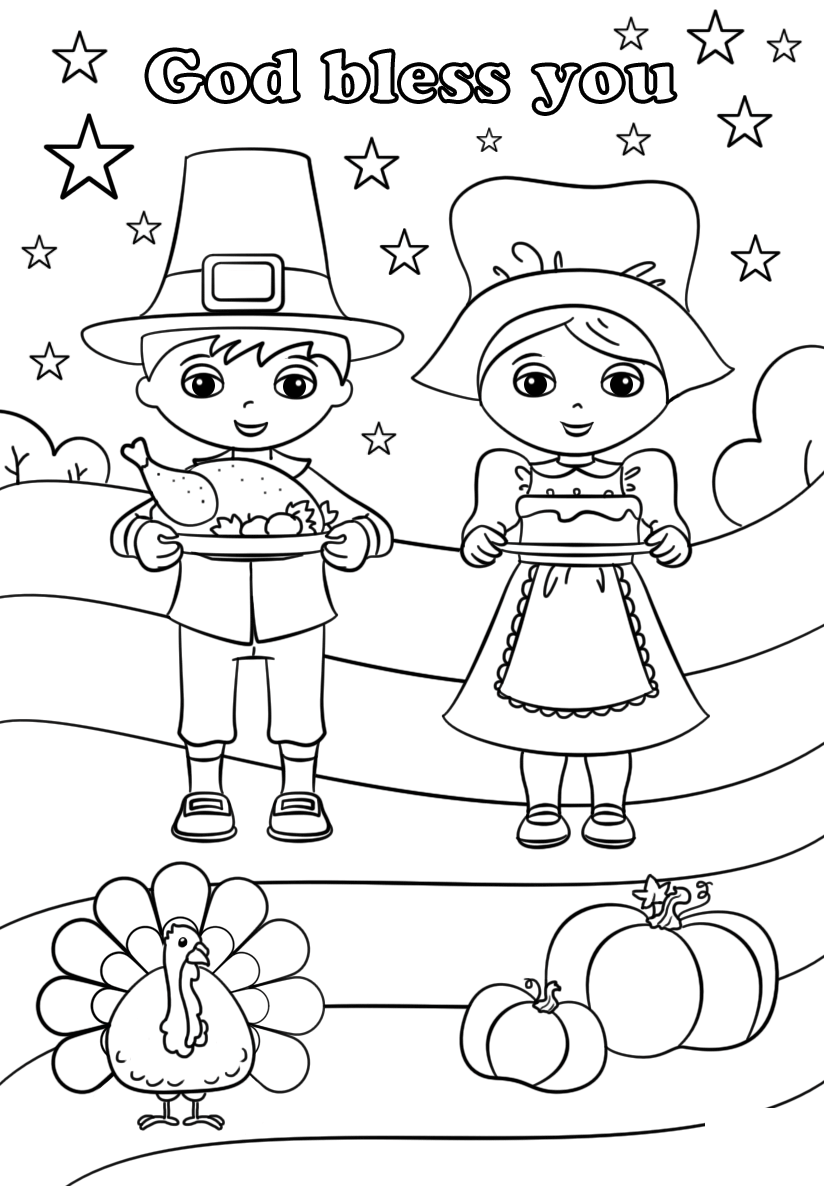 God Bless You Thanksgiving Coloring Page