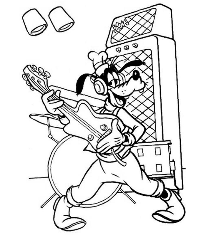 Goofy Playing Guitars Coloring Page