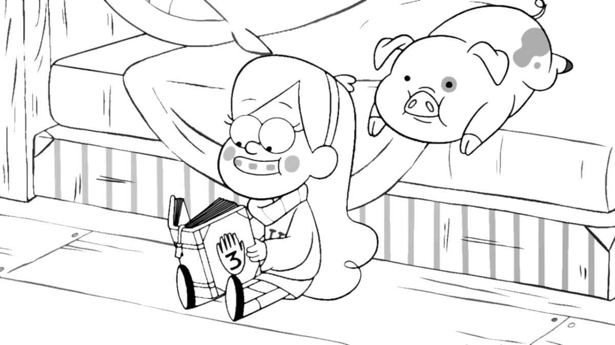 Gravity_falls_mabel Reading A Book With His Pig