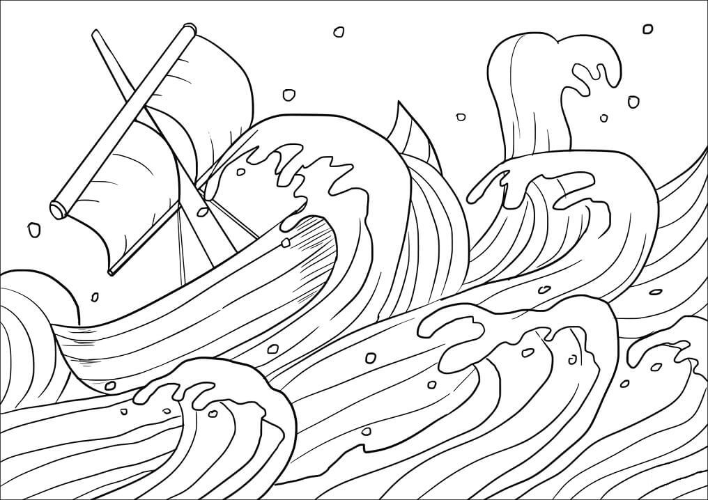 Great Wind on the Sea Coloring Page