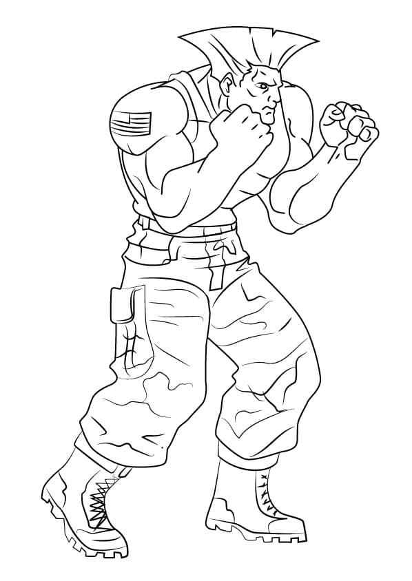 Guile from Street Fighter Coloring Page