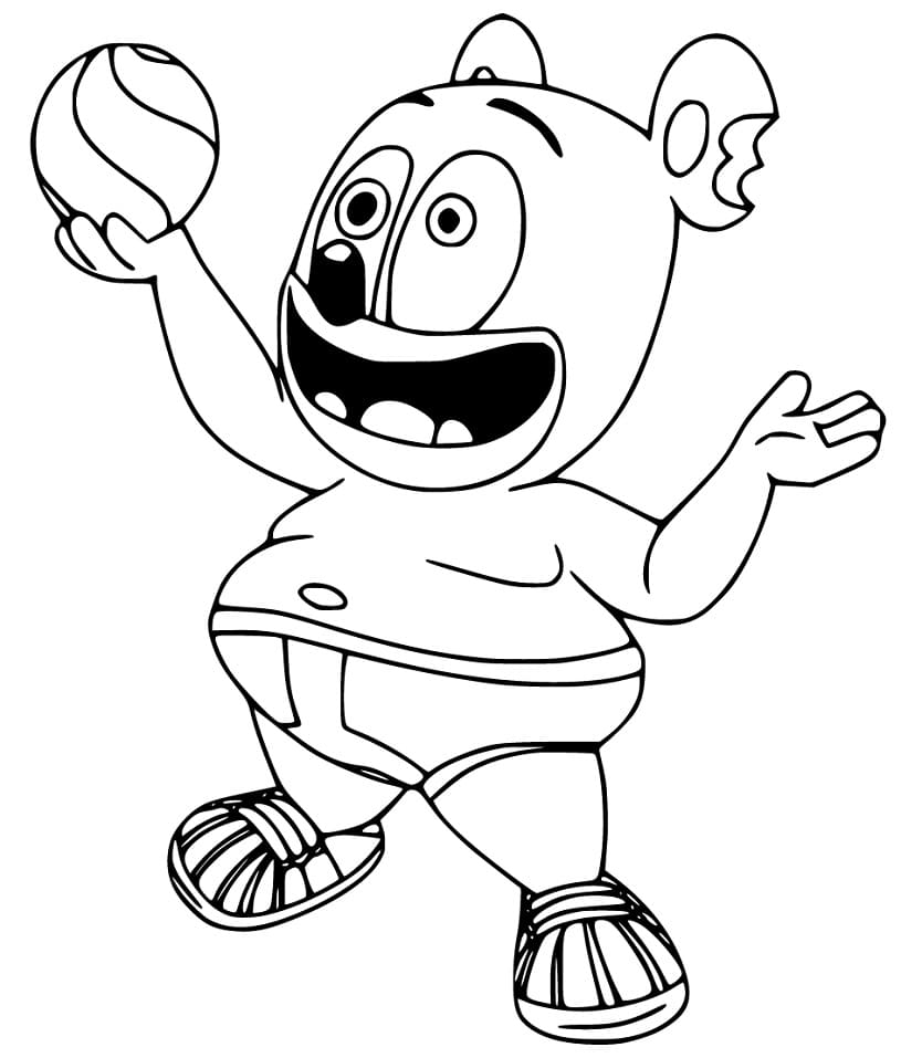 Gummy Bear and Ball Coloring Page
