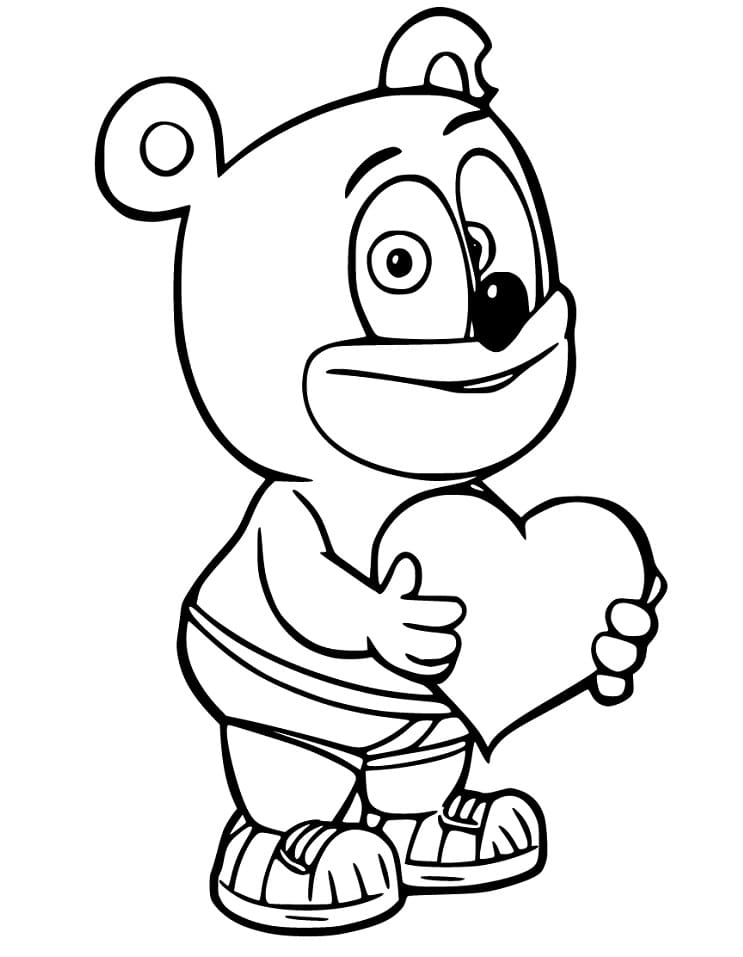 Gummy Bear and Heart Coloring Page