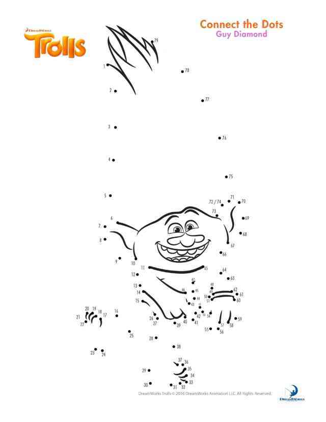 Guy Diamond Connect The Dots Trolls Coloring Page