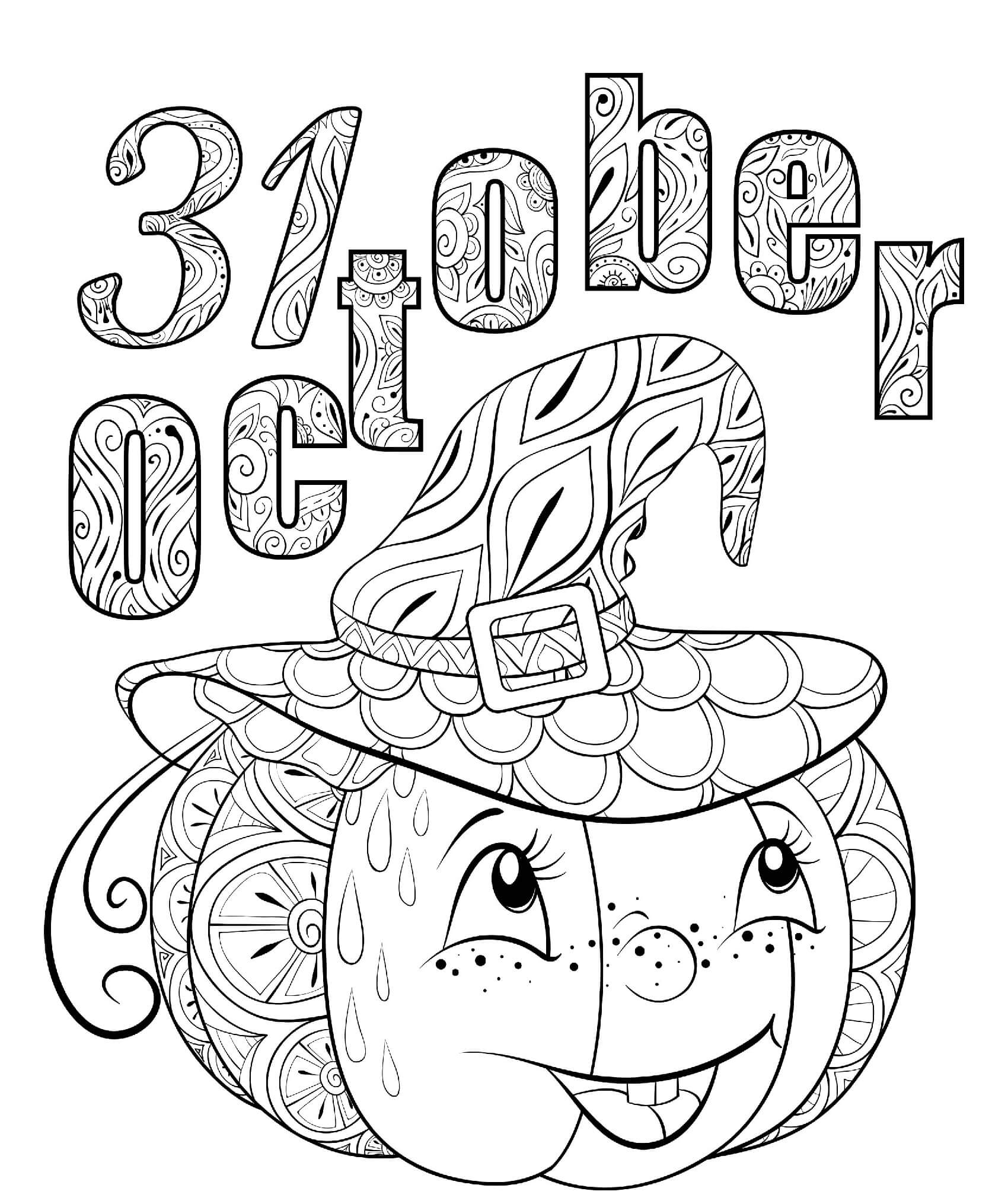 Halloween 1 October Pumpkin Hat Coloring Page