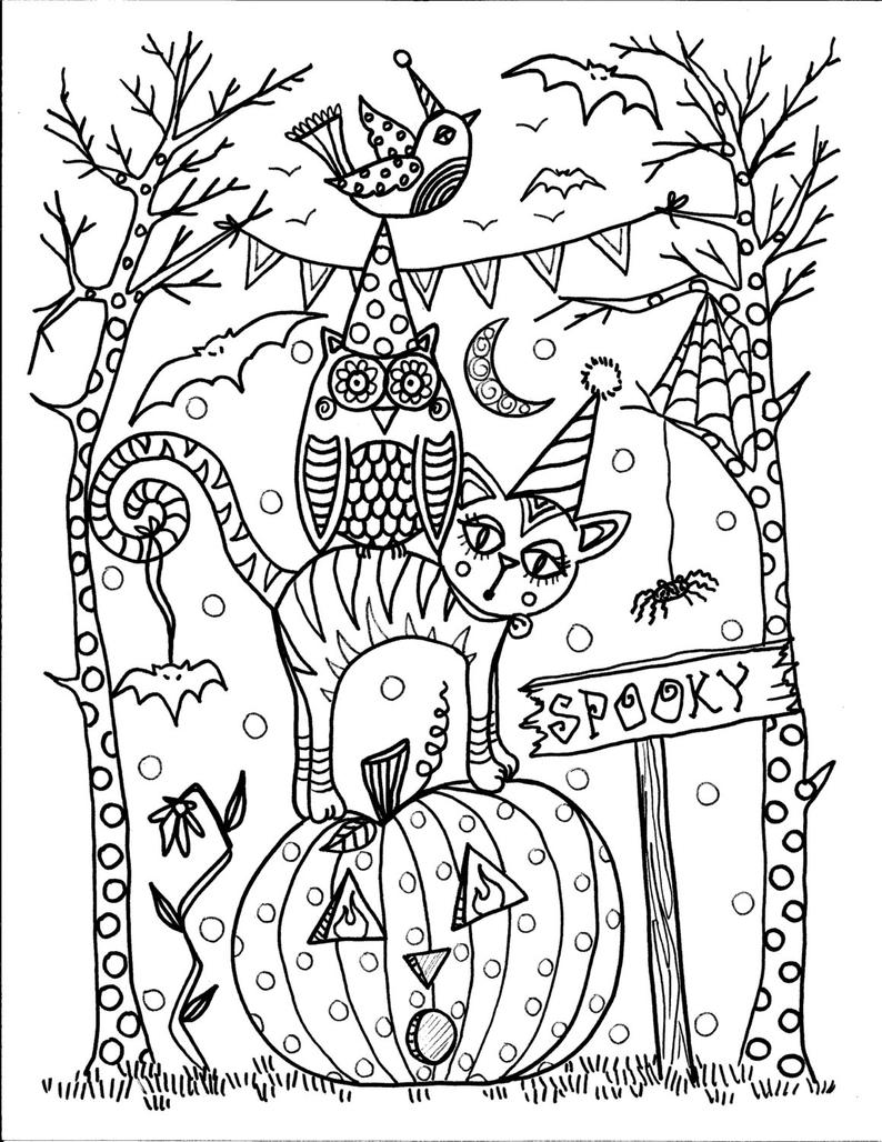 Halloween 31 October Cute Animals Coloring Page
