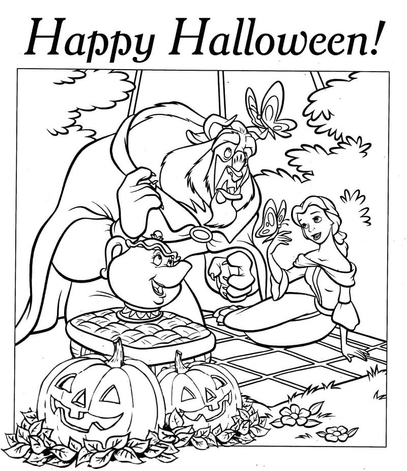 Halloween Beauty and the Beast Coloring Page