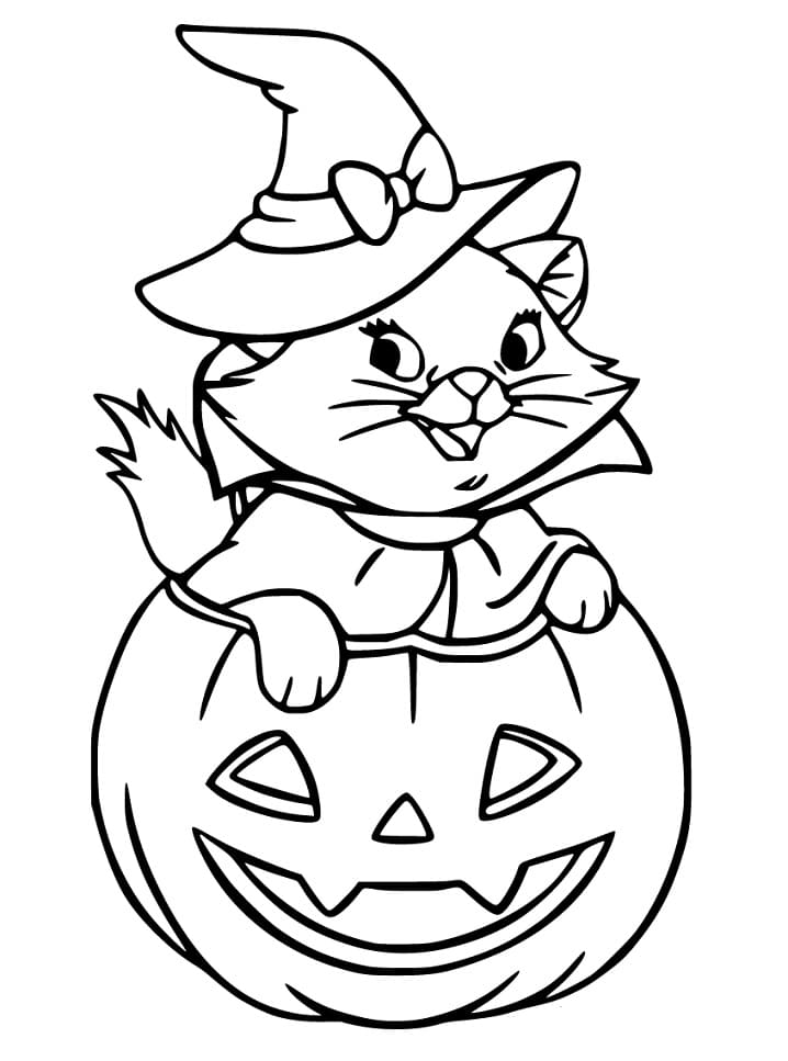 Halloween Cat in Pumpkin Coloring Page