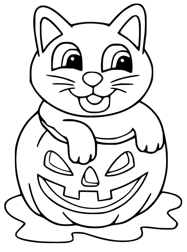 Halloween Cat Smiling Coloring Page
