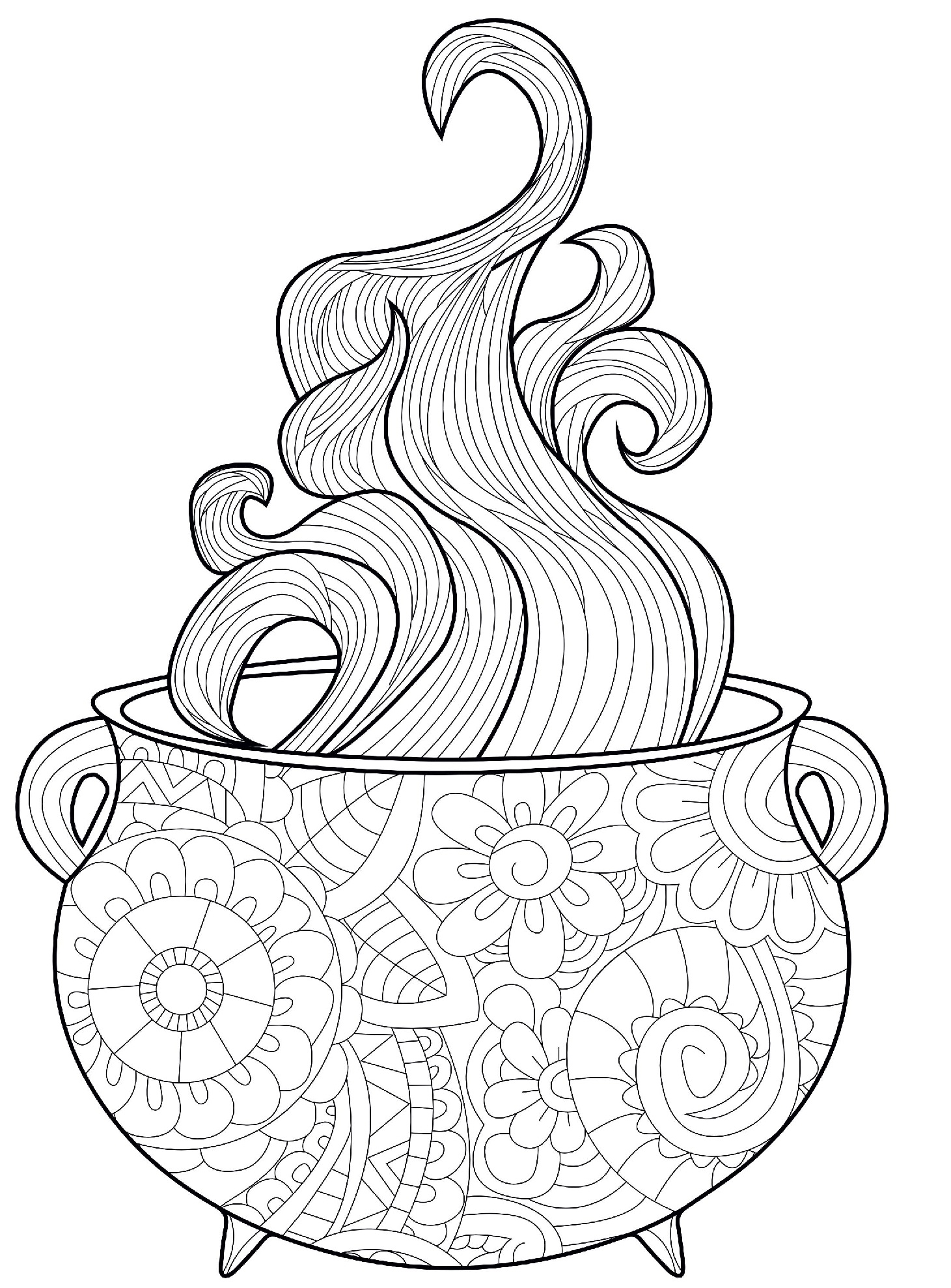 Halloween Cauldron Vapor Intricate Coloring Page