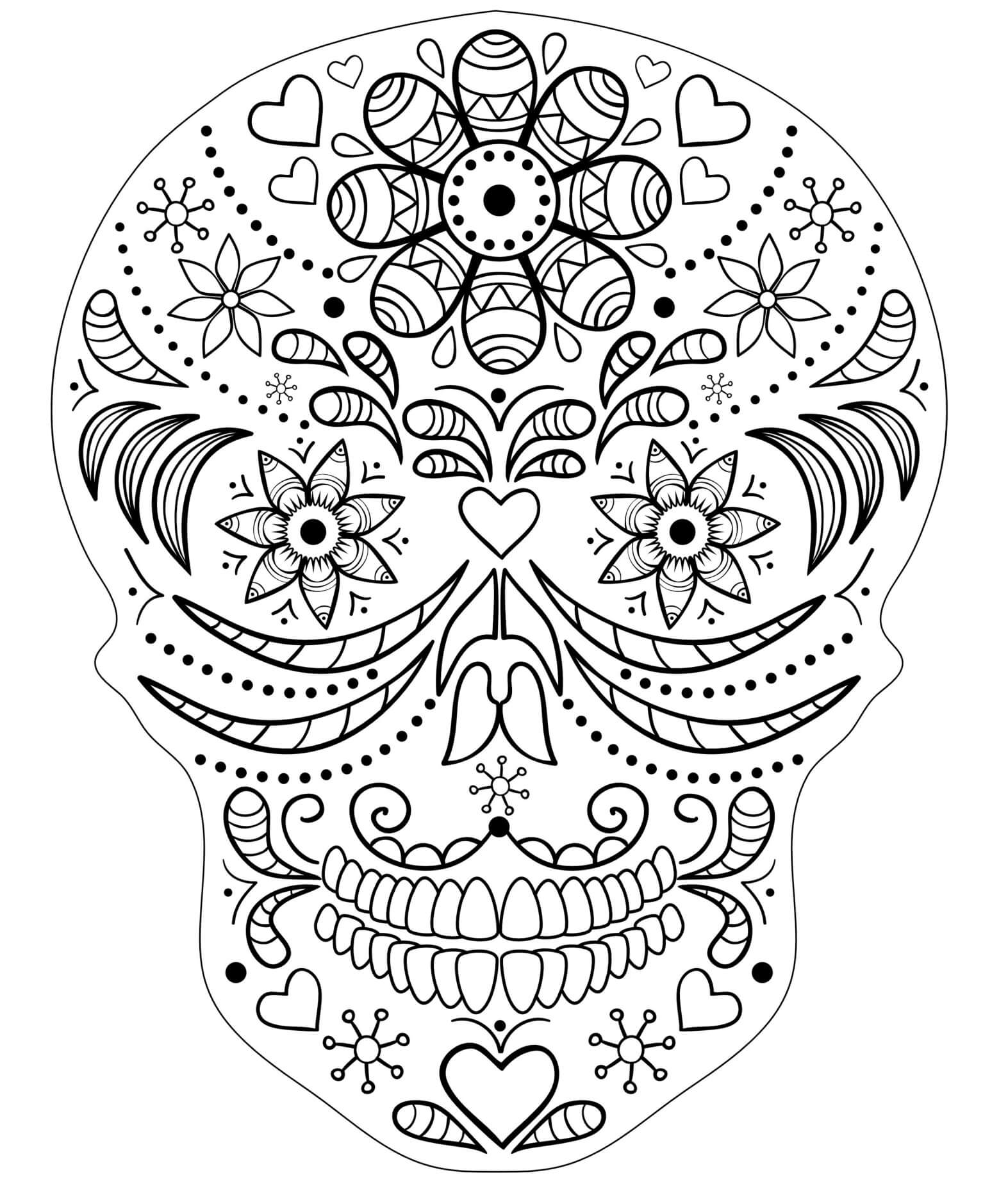 Halloween Day Of Dead Sugar Skull Adult Coloring Page