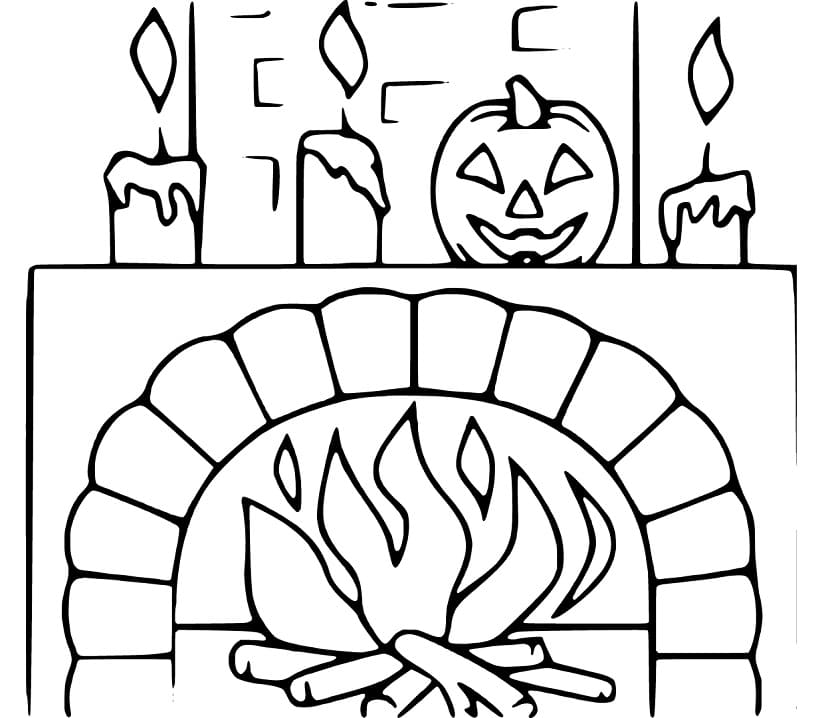 Halloween Fireplace Coloring Page