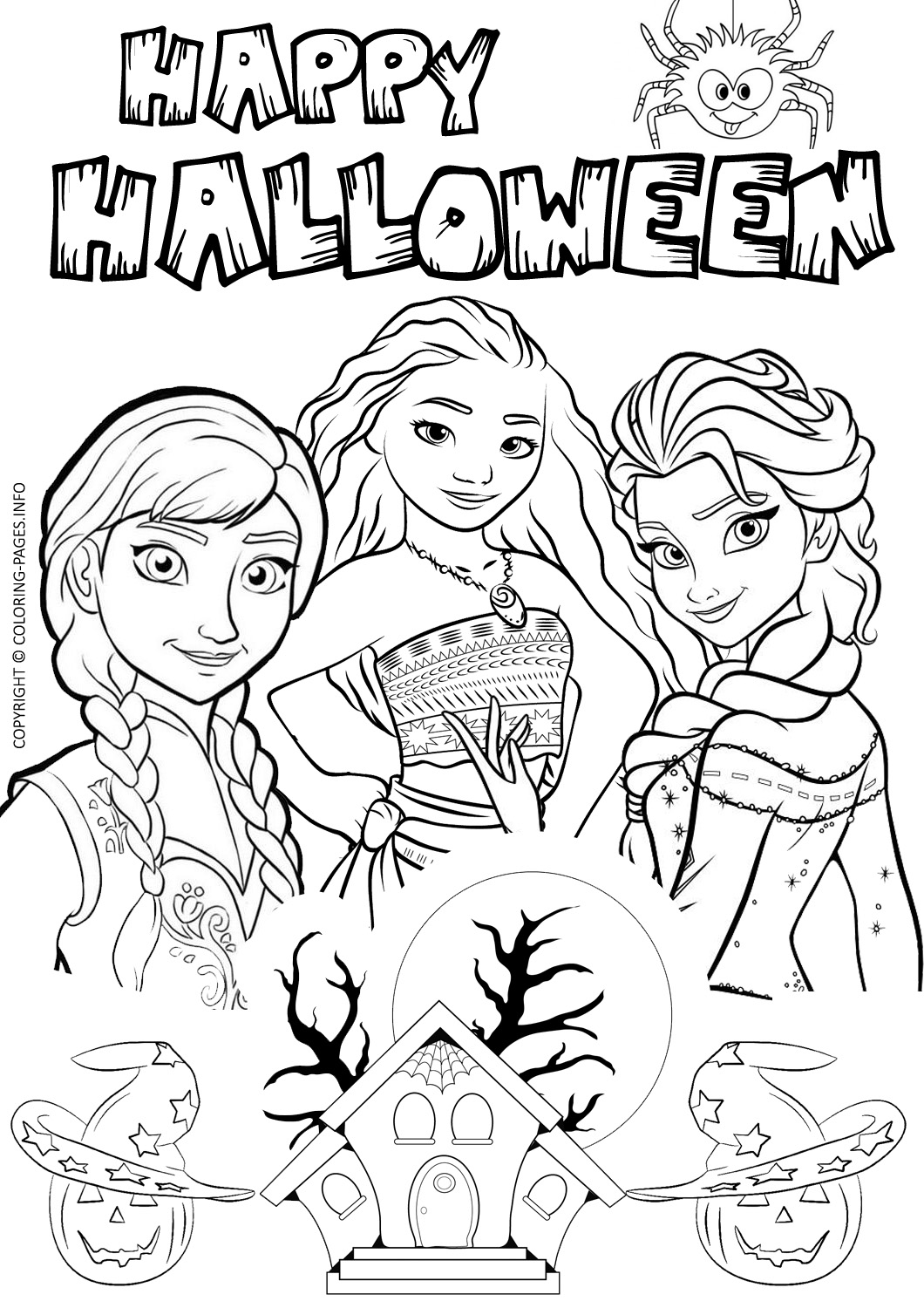 Halloween Frozen Elsa Moana Disney Coloring Page