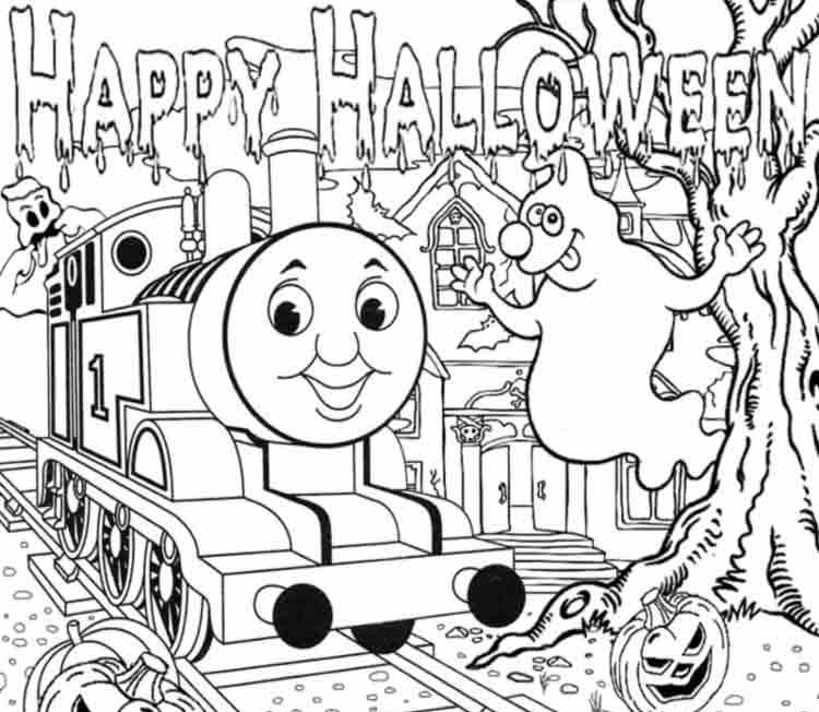 Halloween Full Page Thomas The Train Coloring Page