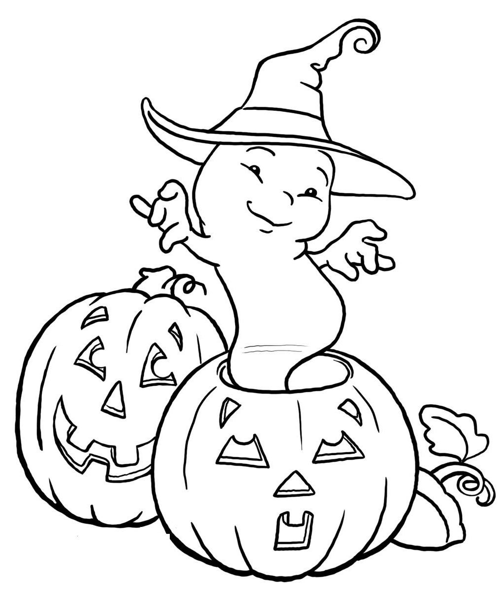 Halloween Ghost And Pumpkin Kids Coloring Page