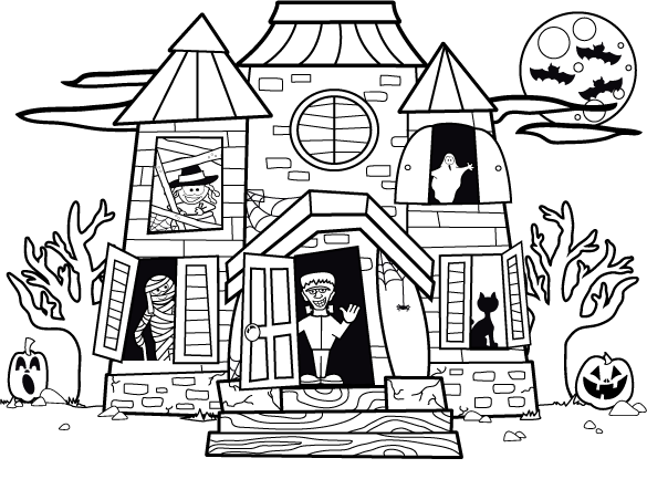 Halloween House Kids Printable For Preschoolers Coloring Page