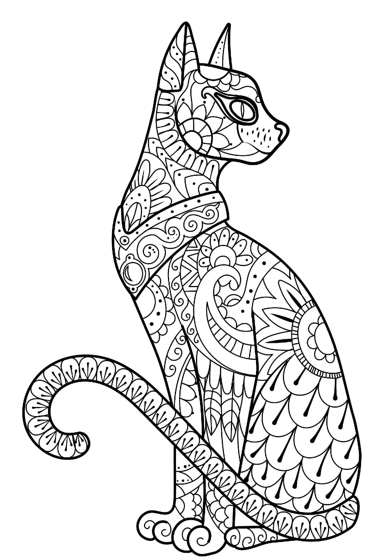 Halloween Intricate Cat Coloring Page