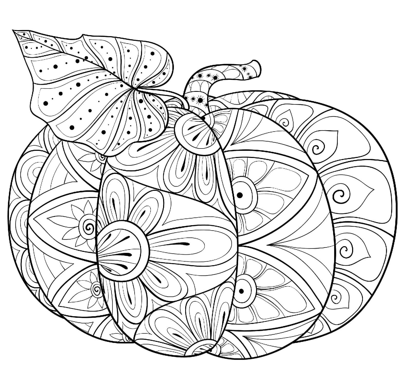 Halloween Intricate Pumpkin And Leaf Coloring Page