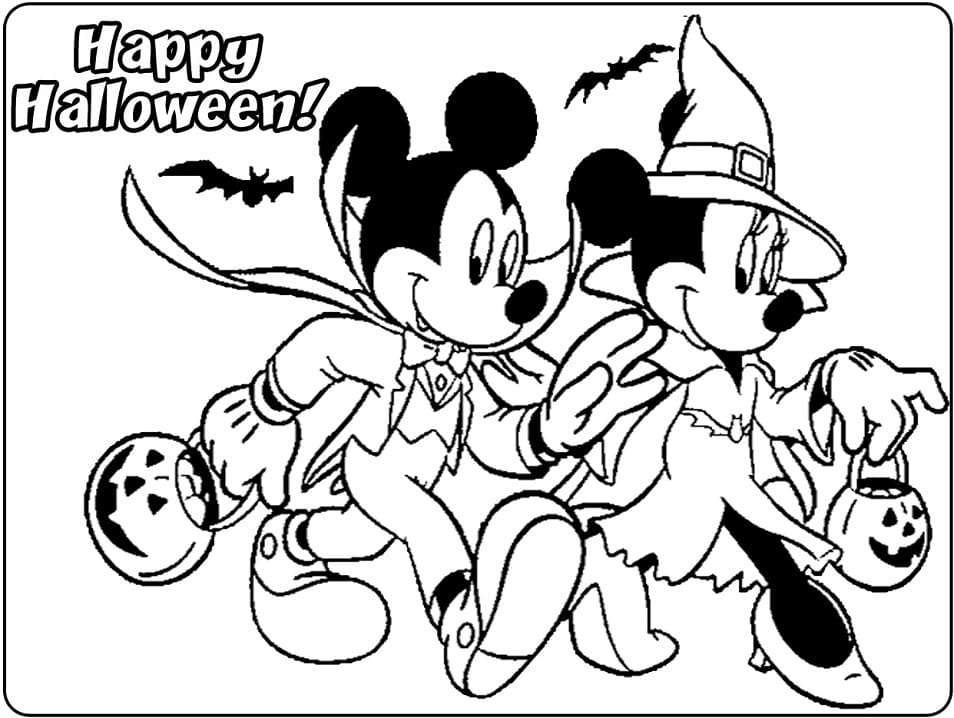 Halloween Mickey and Minnie Coloring Page
