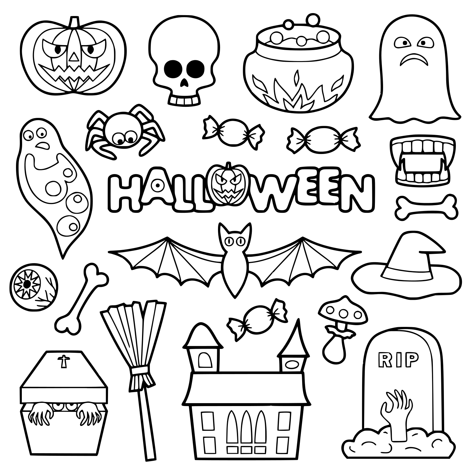 Halloween Objects For Kids Coloring Page