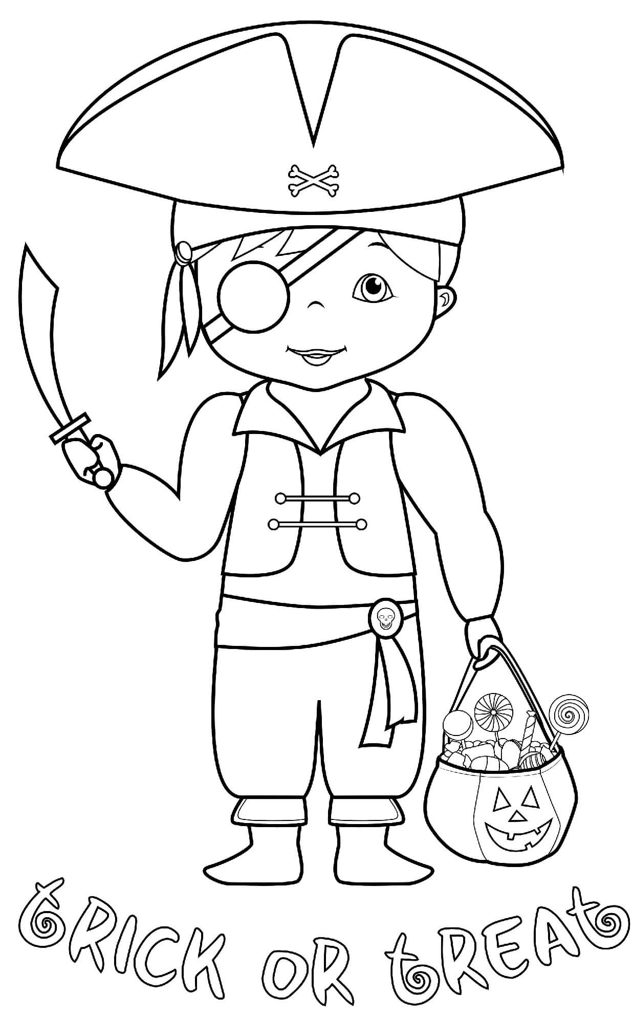 Halloween Pirate Trick Treat Costume Coloring Page