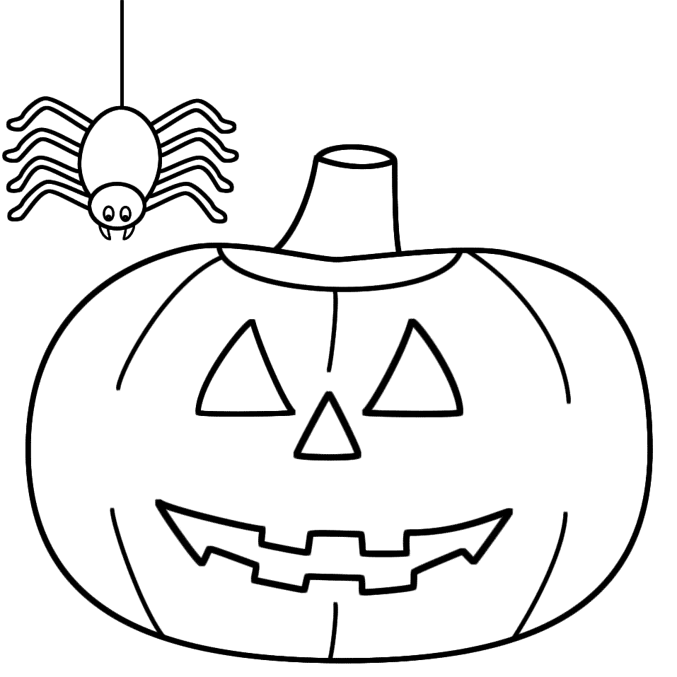 Halloween Pumpkin And Spider Coloring Page