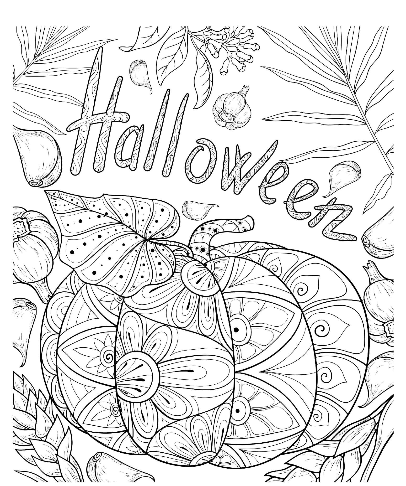 Halloween Pumpkin Garlic Intricate Pattern Coloring Page