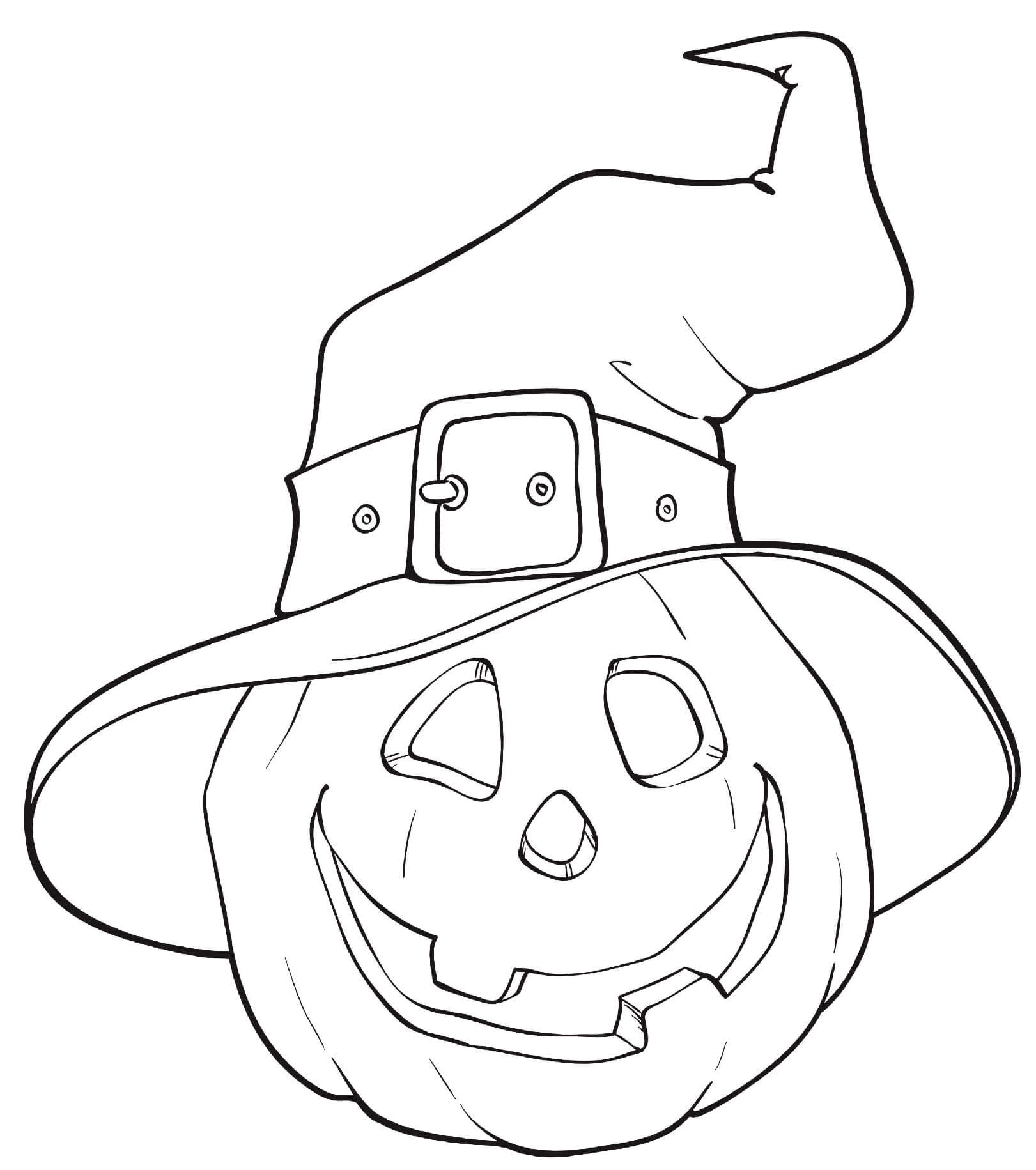Halloween Pumpkin Witches Hat Coloring Page