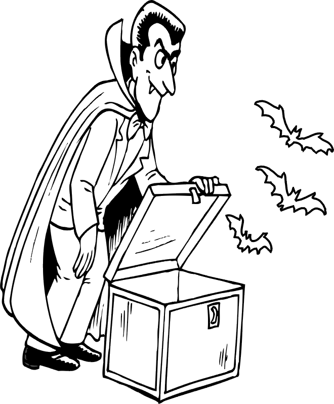 Halloween Dracula And Bats Coloring Page