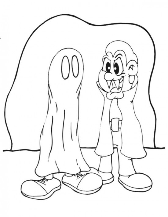 Halloween Dracula And Ghost Costume Coloring Page