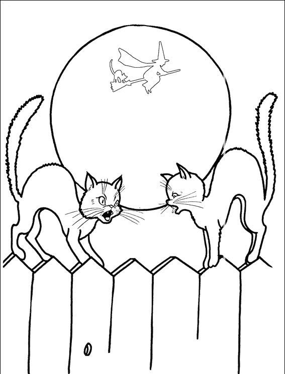 Halloween Scary Cats Coloring Page