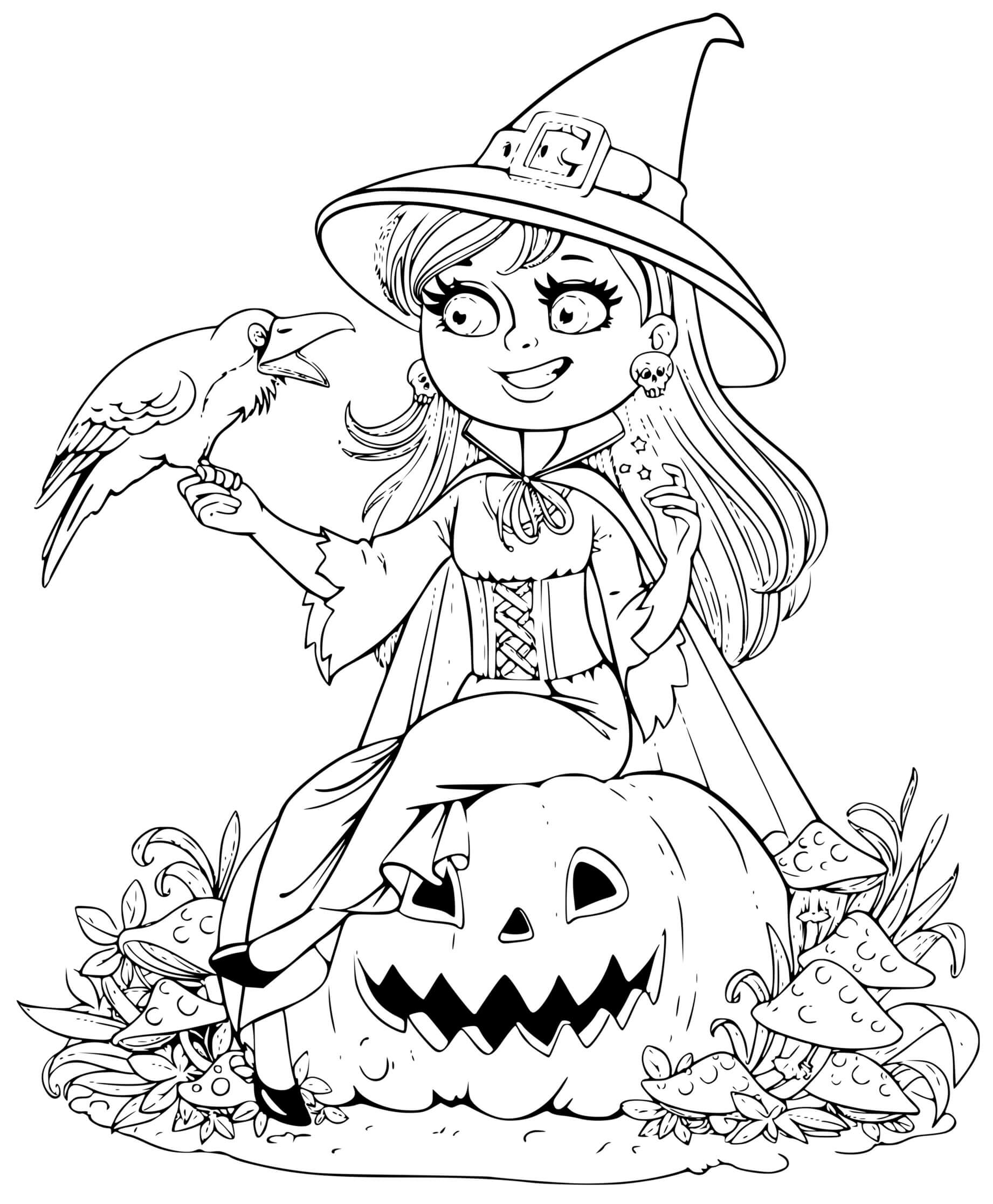 Halloween Smiling Witch And Crow By Azuzl