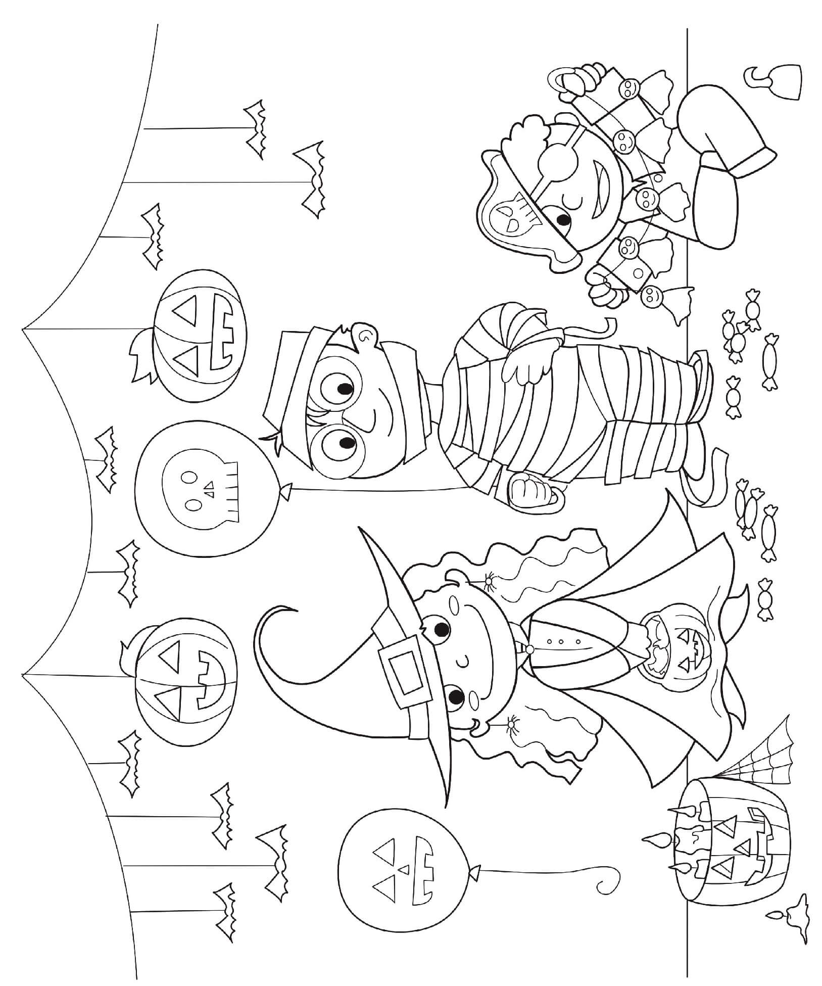 Halloween Witch Mummy Pirate Coloring Page