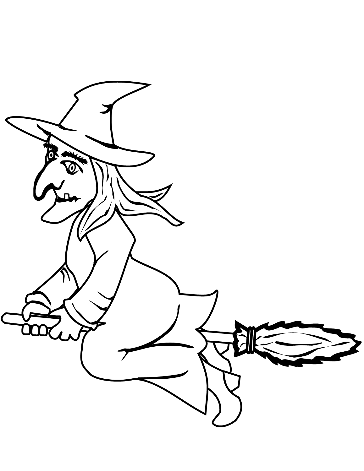 Halloween Witch On A Broom Halloween Coloring Page