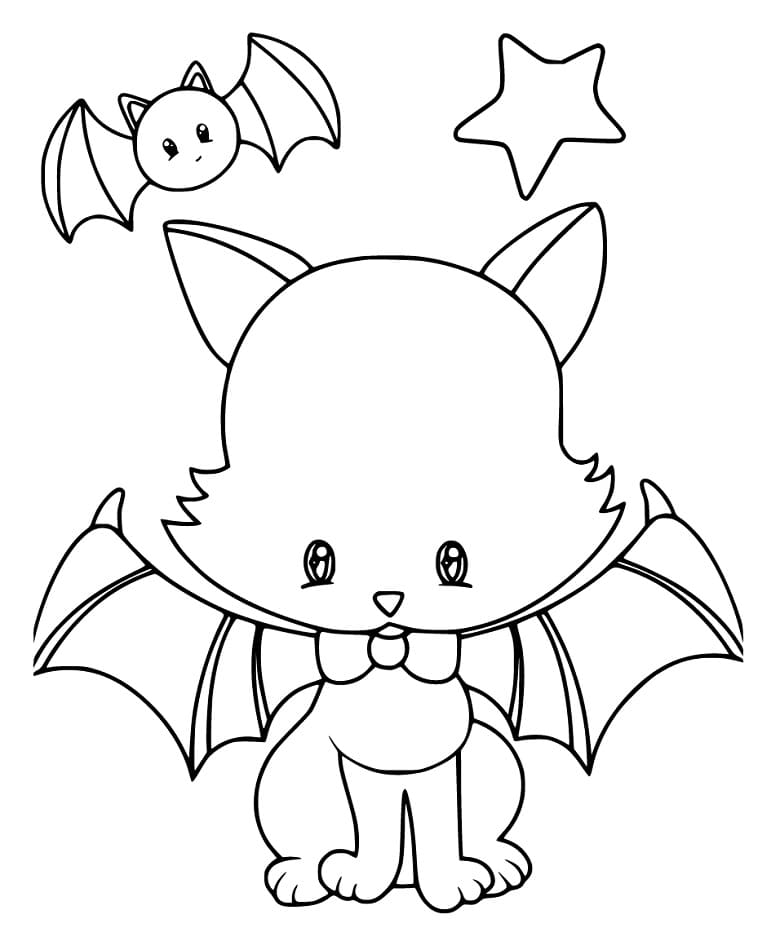 Hallween Bat Cat Coloring Page