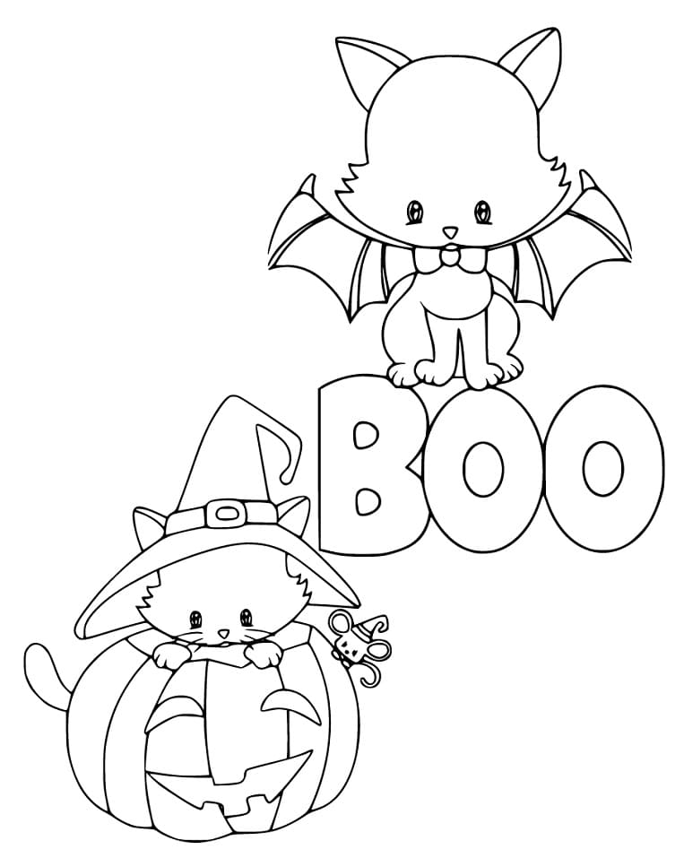 Hallween Cat Printable Coloring Page