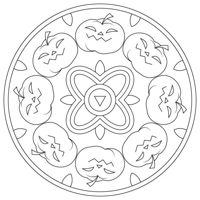 Haloween Mandala With Pumpkins Coloring Page