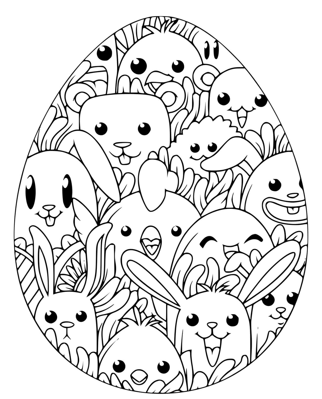 Hand Drawn Easter Eggs Coloring Page