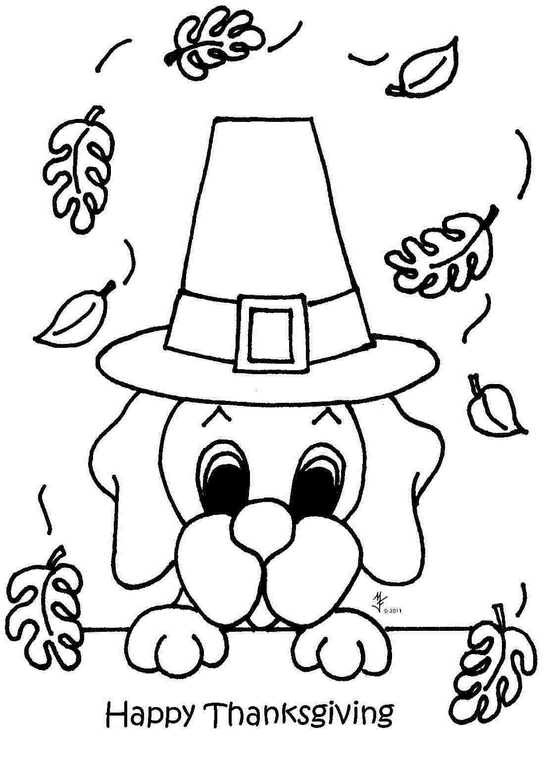 Happy Thanksgiving Cute Dog Coloring Page