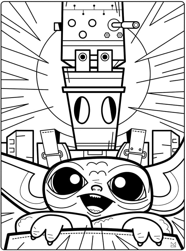 Happy Baby Yoda Coloring Page