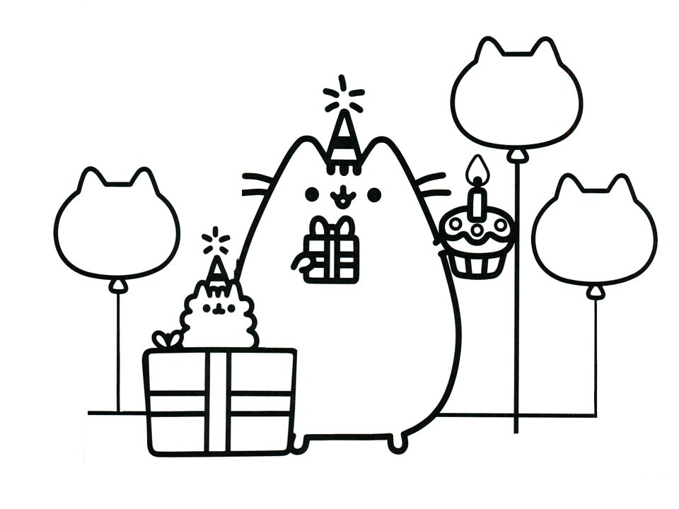 Happy Birthday Pusheen Coloring Page