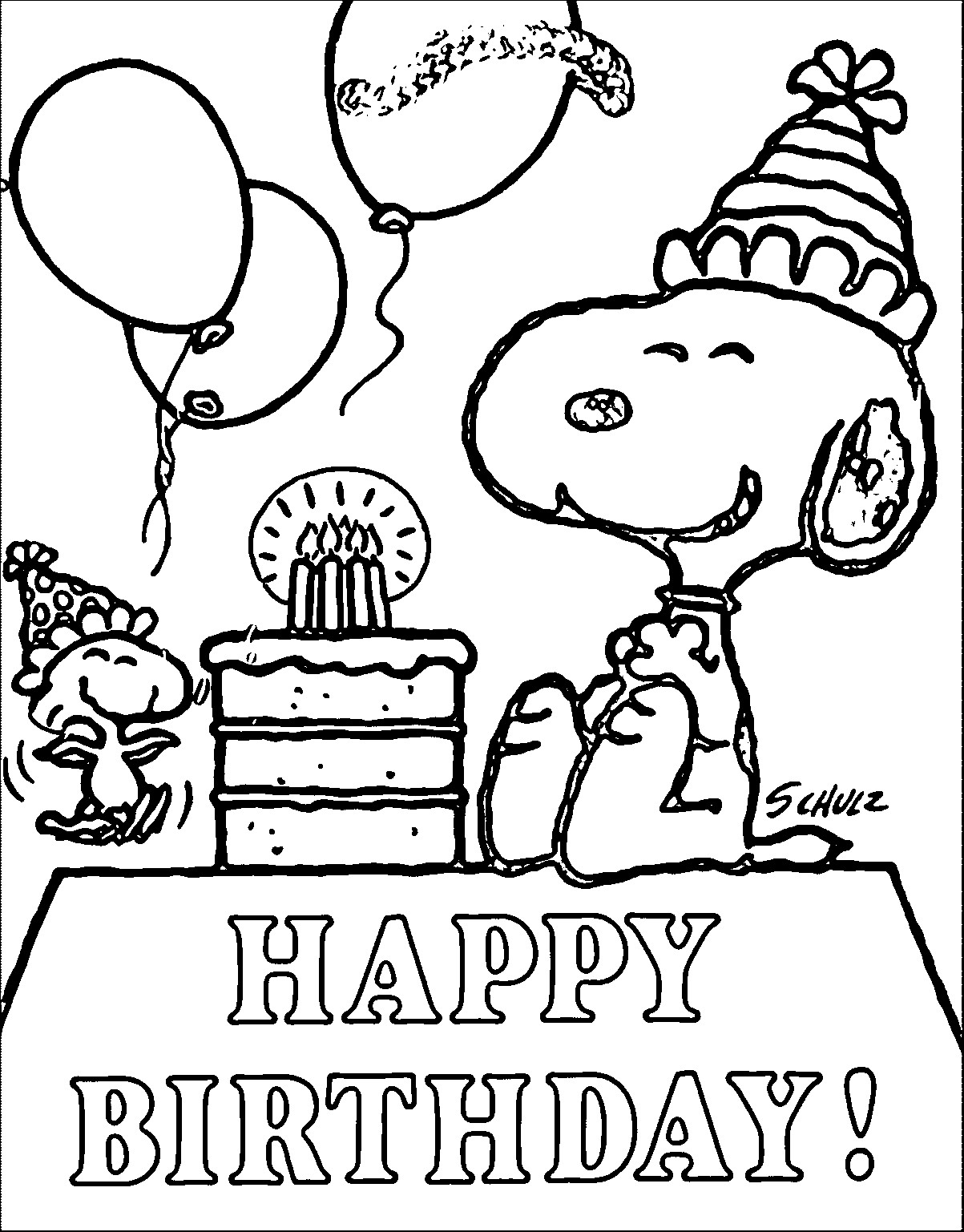 Happy Birthday Snoopy Coloring Page