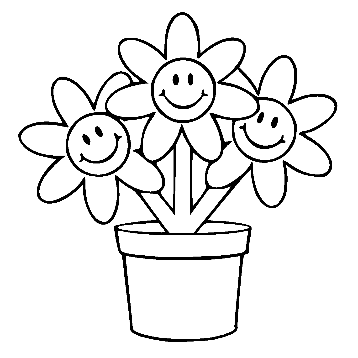 Happy Daisies In Flower Pot Coloring Page
