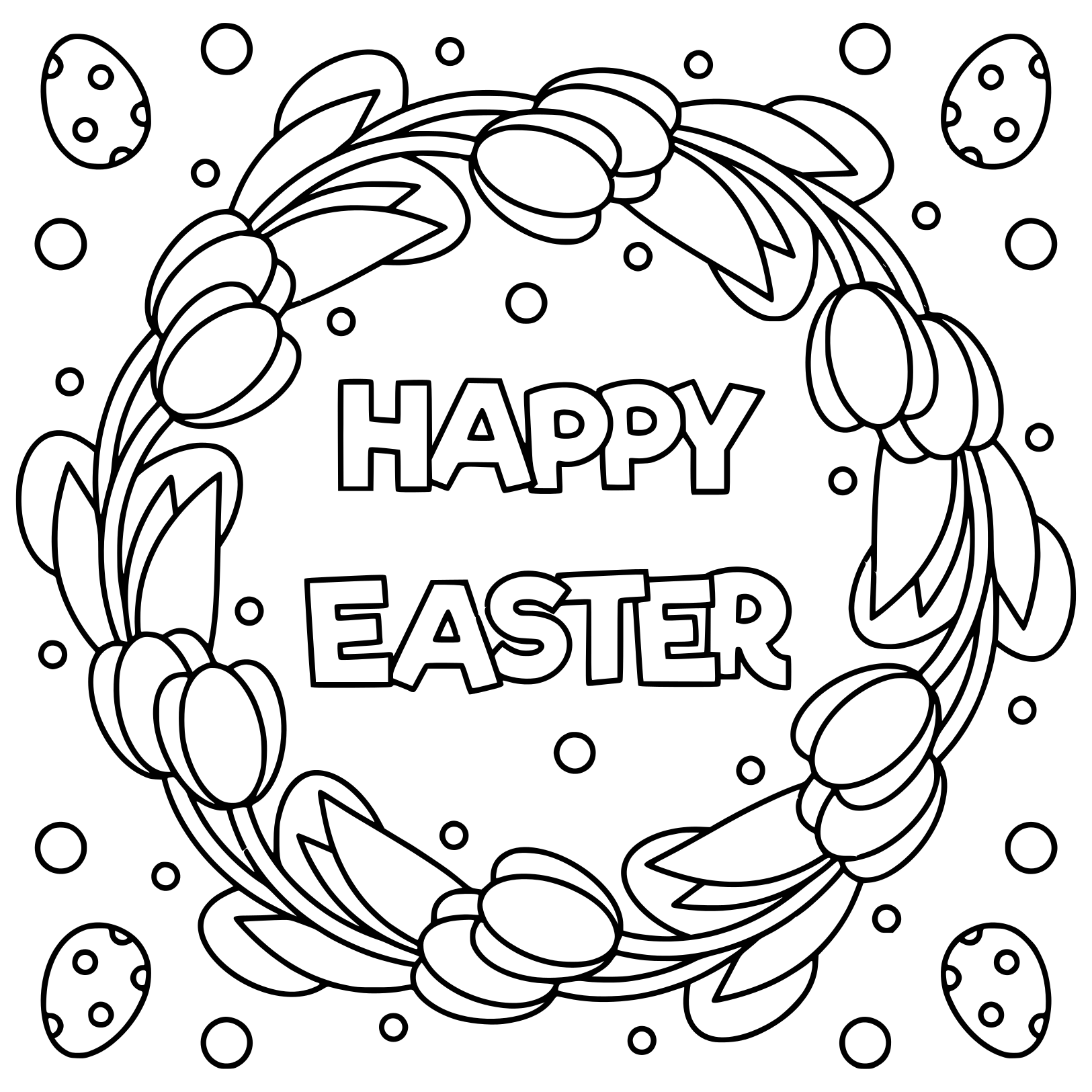 Happy Easter Black And White Illustration Coloring Page