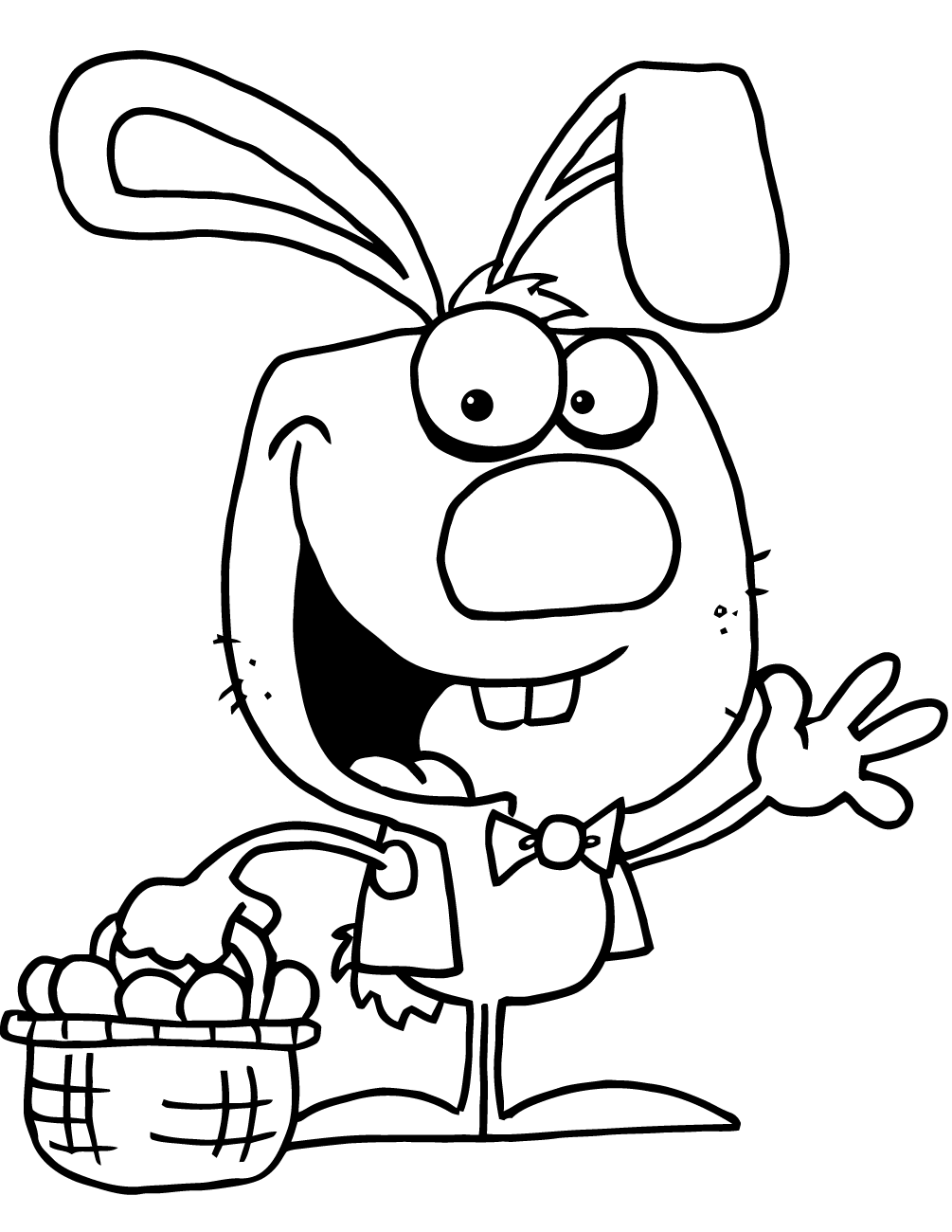 Happy Easter Bunny With Basket Of Eggs Coloring Page