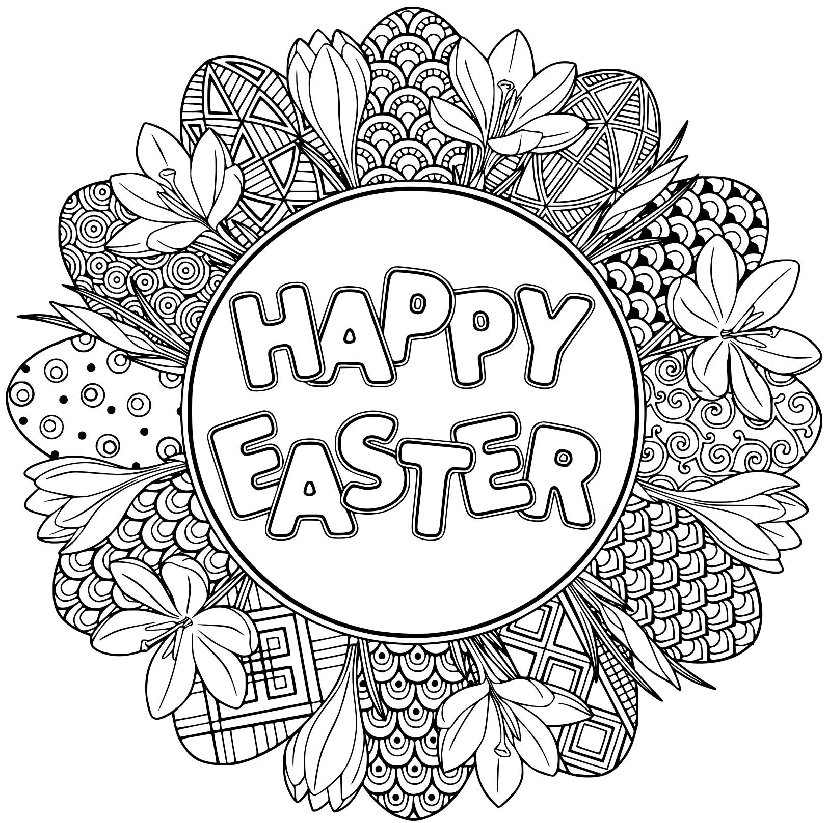 Happy Easter Easter Mandala Coloring Page